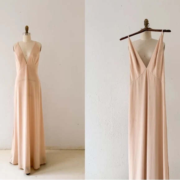 Nude Slip Dress Deep V Backless Under Dress - PLUS SIZE OS - Picture 1 of 9